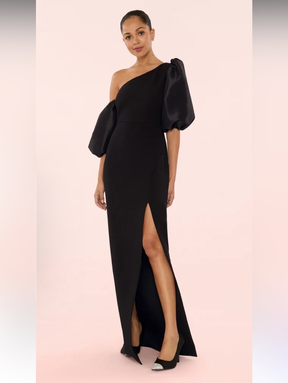 Revolve x Likely Natasha Black One-Shoulder Maxi Gown with Puff Sleeve $566 USD